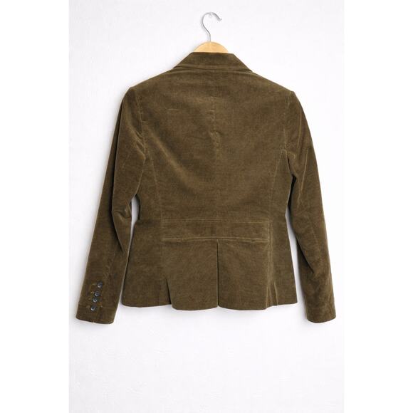 Olive Stretch Corduroy Fitted Blazer Jacket Petite 6P Peplum Back - Picture 3 of 12